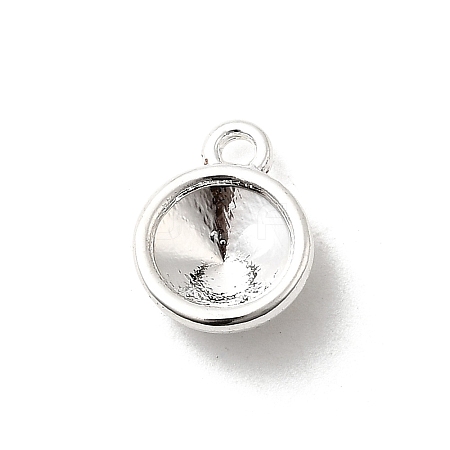 Tibetan Style Alloy Flat Round Charm Pendant Rivoli Xilion Pointed Back Chaton Rhinestone Settings PALLOY-O034-B-S01-1