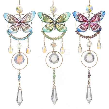 3Pcs 3 Colors Stainless Steel Resin Butterfly Suncatcher HJEW-TA00451-1