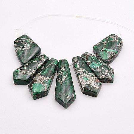 Assembled Silver Line and Malachite Bead Strands G-P297-N01-1