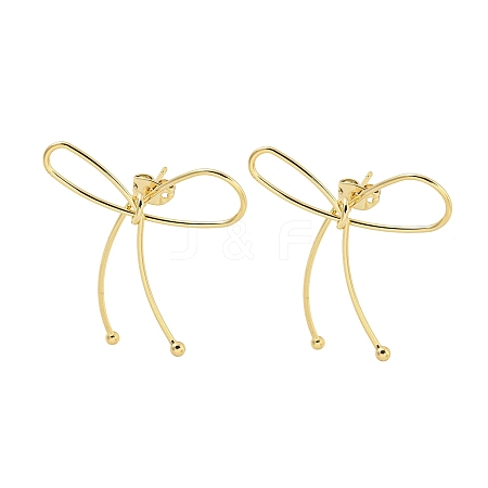 Bowknot Rack Plated Brass Stud Earrings for Women EJEW-Z051-11B-G-1