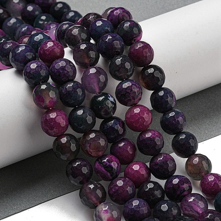 Faceted Natural Fire Crackle Agate Beads Strands G-F447-12mm-N05-1