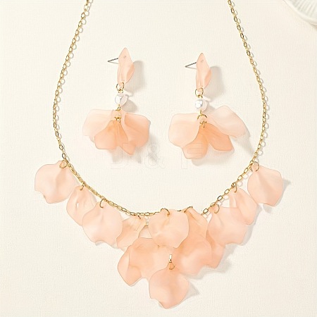 Petal Resin Charm & Alloy Pendant Necklaces & Stud Dangle Earring Sets FS-WG0777B-03-1
