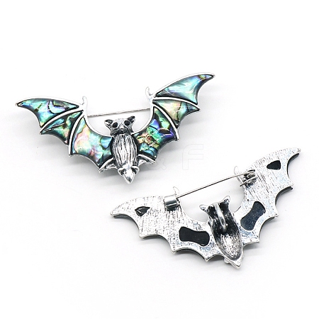 Halloween Bat Alloy Pave Natural Paua Shell Brooch PW-WG54377-02-1