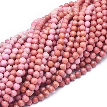  Jewelry Beads Findings Natural Rhodochrosite Beads Strands, Round, 10mm, Hole: 1mm, about 41pcs/Strand, 15.75