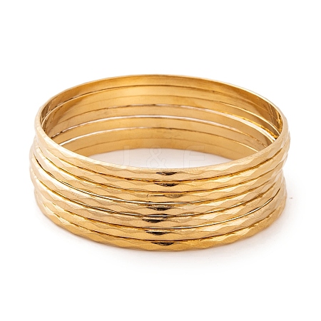 7Pcs PVD Vacuum Plating 304 Stainless Steel Textured Ring Bangles Set for Women BJEW-A011-11B-G-1