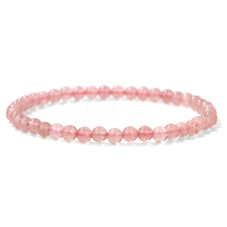 4mm Round Natural Strawberry Quartz Beads Bracelet for Men KG3069-39-1