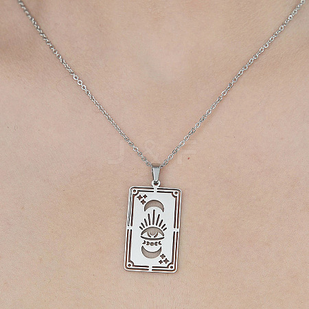 Non-Tarnish 201 Stainless Steel Hollow Tarot Card Pendant Necklace NJEW-OY001-90-1