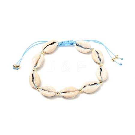 Natural Cowrie Shell Braided Bead Anklets for Girl Women AJEW-AN00453-01-1