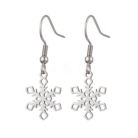 Non-Tarnish Hollow Christmas Snowflake 201 Stainless Steel Dangle Earrings for Women EJEW-JE05875-1