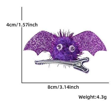 Halloween Bat Glitter Cloth Alligator Hair Clips for Girls PW-WGF1B80-02-1