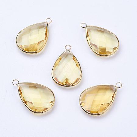 Golden Tone Brass Glass Teardrop Pendants GLAA-M006-A-18G-1