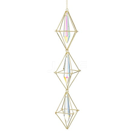 Brass Pouch Transparent Glass Big Cone Pendulum Pendant Decorations HJEW-JM01733-1