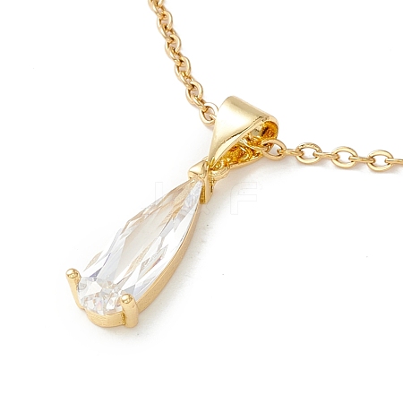 Clear Cubic Zirconia Teardrop Pendant Necklace NJEW-O125-60G-1