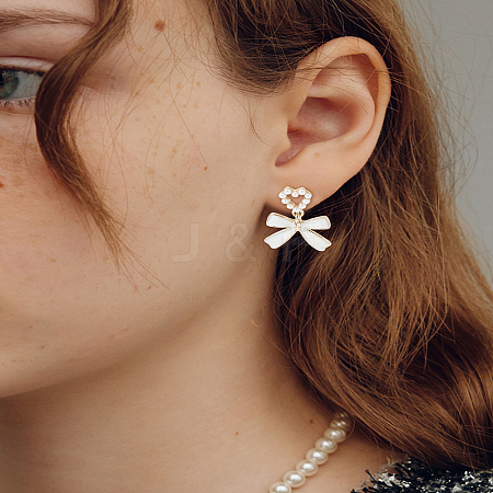 1 Pair Bowknot Alloy Enamel Dangle Stud Earrings EJEW-LP0007-086-1