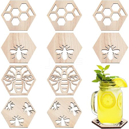 Olycraft 12Pcs 4 Style Wood Cup Mat DJEW-OC0001-29-1