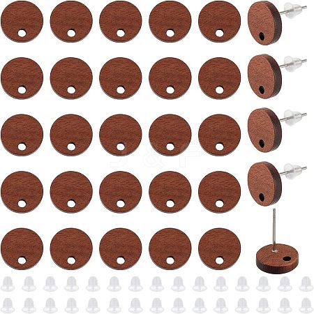  60Pcs Walnut Wood Stud Earring Findings MAK-NB0001-12-1