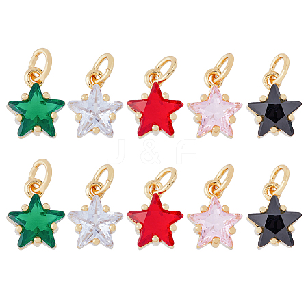 HOBBIESAY 10Pcs 5 Colors Rack Plating Brass Micro Pave Cubic Zirconia Charms ZIRC-HY0001-05-1