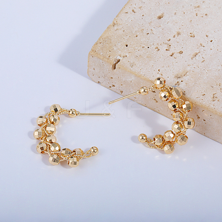 C-shaped with Round Brass Stud Earrings CR6027-1