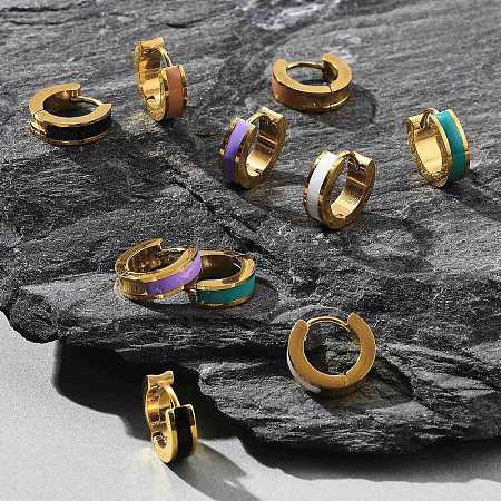 Ion Plating(IP) 304 Stainless Steel Enamel Hoop Earrings EJEW-P300-03G-1