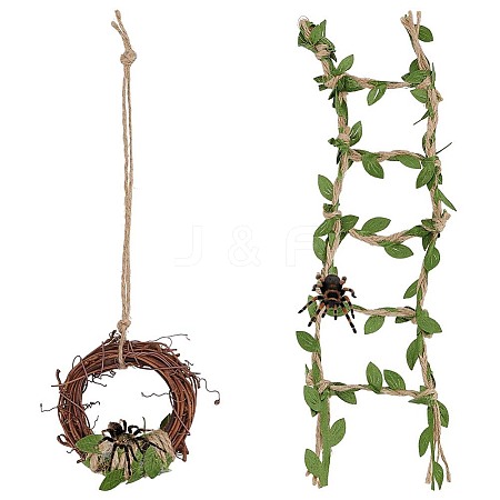 8Pcs Rattan & Jute Cord Hanging Display Deocration for Graden HJEW-OC00396-1