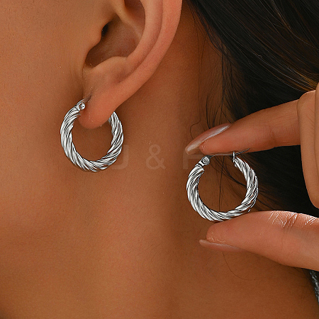 Elegant Stainless Steel Twisted Texture Hoop Earrings SE4228-4-1