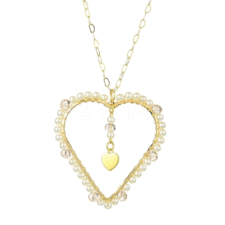 Glass & Plastic Imitation Pearl Love Heart Pendant Necklaces NJEW-JN04988-1