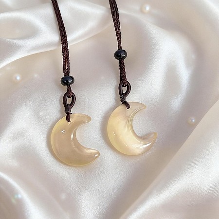 Cat Eye Crescent Moon Pendant Adjustable Polyester Cord Necklaces for Women WG7E713-02-1