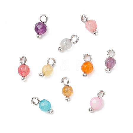 Natural Agate(Dyed & Heated) Faceted Round Charms PALLOY-JF04286-02-1