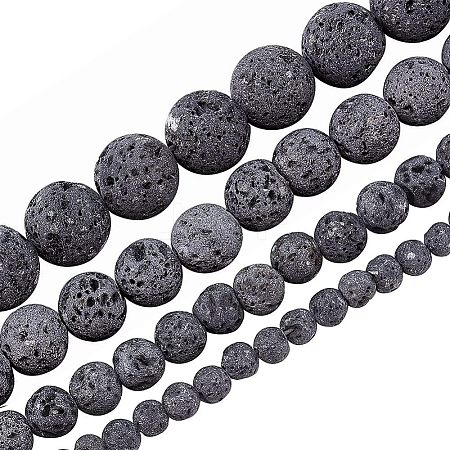 Olycraft 4 Strands 4 Style Unwaxed Natural Lava Rock Bead Strands G-OC0002-85-1