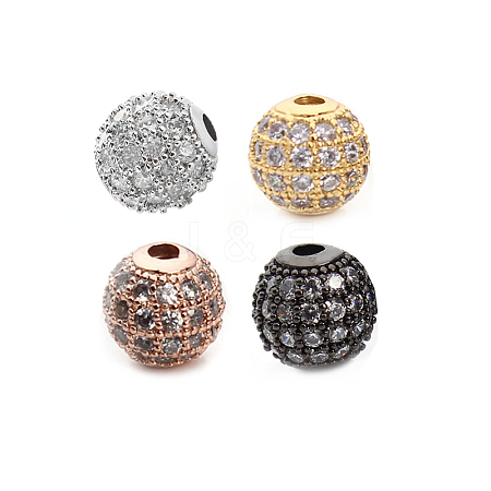 CZ Brass Micro Pave Grade AAA Clear Color Cubic Zirconia Round Beads KK-O065-6mm-05-NR-1