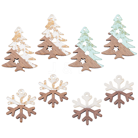 8Pcs 4 Styles Wood and Acrylic Pendants WOOD-AR0001-48-1