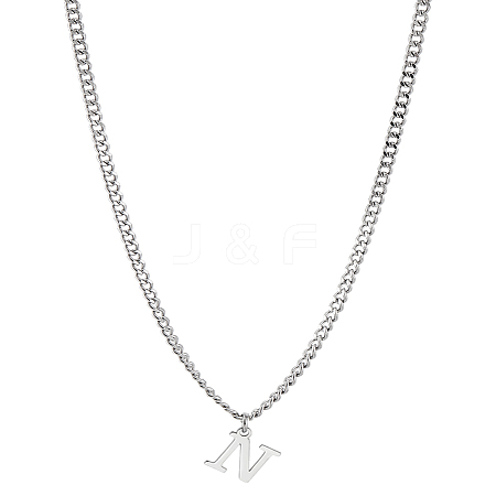 1Pc 304 Stainless Steel Letter Pendant Necklaces NJEW-LP0001-33N-P-1