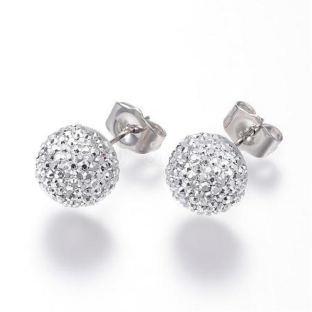 Rhinestone Ball Stud Earrings EJEW-F063-B02-1