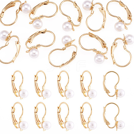 10Pcs Round Brass & ABS Imitation Pearl Leverback Earring Findings KK-TADJ0001-17-1