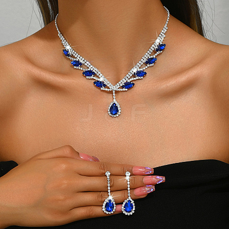 Teardrop Alloy Rhinestone Pendant Necklaces & Stud Dangle Earrings Sets FS-WG1DC8E-04-1