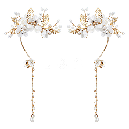 2Pcs 2 Styles Flower Crystal Rhinestone & Plastic Pearl Cuff Earrings EJEW-FH0001-13G-1