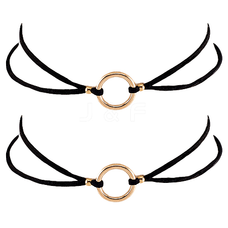 Alloy Ring Link Black Faux Suede Choker Necklaces NJEW-WH20002-11E-1