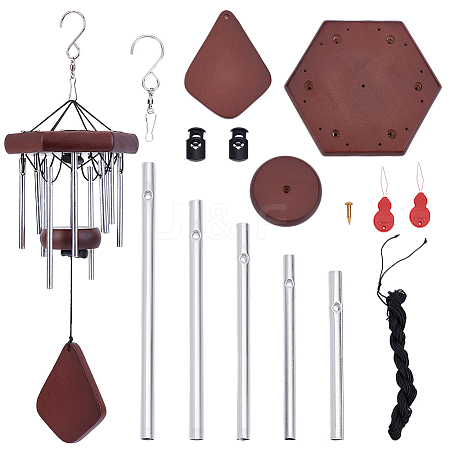DIY Wood & Aluminium Round Tube Wind Chime Making Kits DIY-PH0023-72B-1