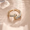 Brass Micro Pave Clear Cubic Zirconia Cuff Finger Rings for Women RJEW-C116-19G-3