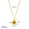 Vintage Stainless Steel Pave Natural Lapis Lazuli Flat Round Pendant Necklaces for Women QF4931-1-1