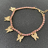 Alloy Light Rose Rhinestone Butterfly Charm Anklets for Women WG69D38-03-1