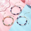 3Pcs Natural Mixed Gemstone & Shell Pearl Round Beaded Braided Bead Bracelets BJEW-JB13392-1