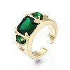 Green Cubic Zirconia Rectangle Chunky Open Cuff Ring for Women X-RJEW-N035-095-3