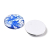 Blue and White Floral Printed Glass Cabochons X-GGLA-A002-30mm-XX-2