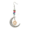 Dyed Synthetic Turquoise Crescent Moon with Tortoise Dangle Earring EJEW-JE05269-01-2
