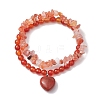 2pcs 2 Styles 6mm Round & Chip Natural Red Agate Beaded Stretch Bracelet Sets BJEW-TA00517-01-1