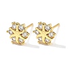 Flower Brass Micro Pave Clear Cubic Zirconin Stud Earrings EJEW-D318-10G-5