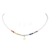 304 Stainless Steel Star Pendant Natural Aquamarine & Yellow Opal & Lapis Lazuli & Amethyst & Green Aventurine & Carnelian & Glass Faceted Rondelle Beaded Chakra Nacklaces NJEW-JN05773-2