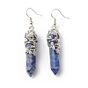 Natural Blue Spot Jasper Bullet with Flower Dangle Earrings EJEW-G300-02P-13-2