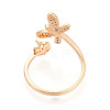 Butterfly Brass Micro Pave Clear Cubic Zirconia Cuff Ring Settings KK-T076-31G-3